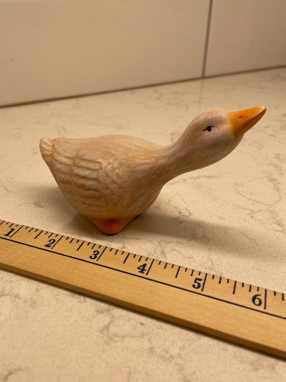 Ceramic Goose/Duck Figurine in Cream and Orange